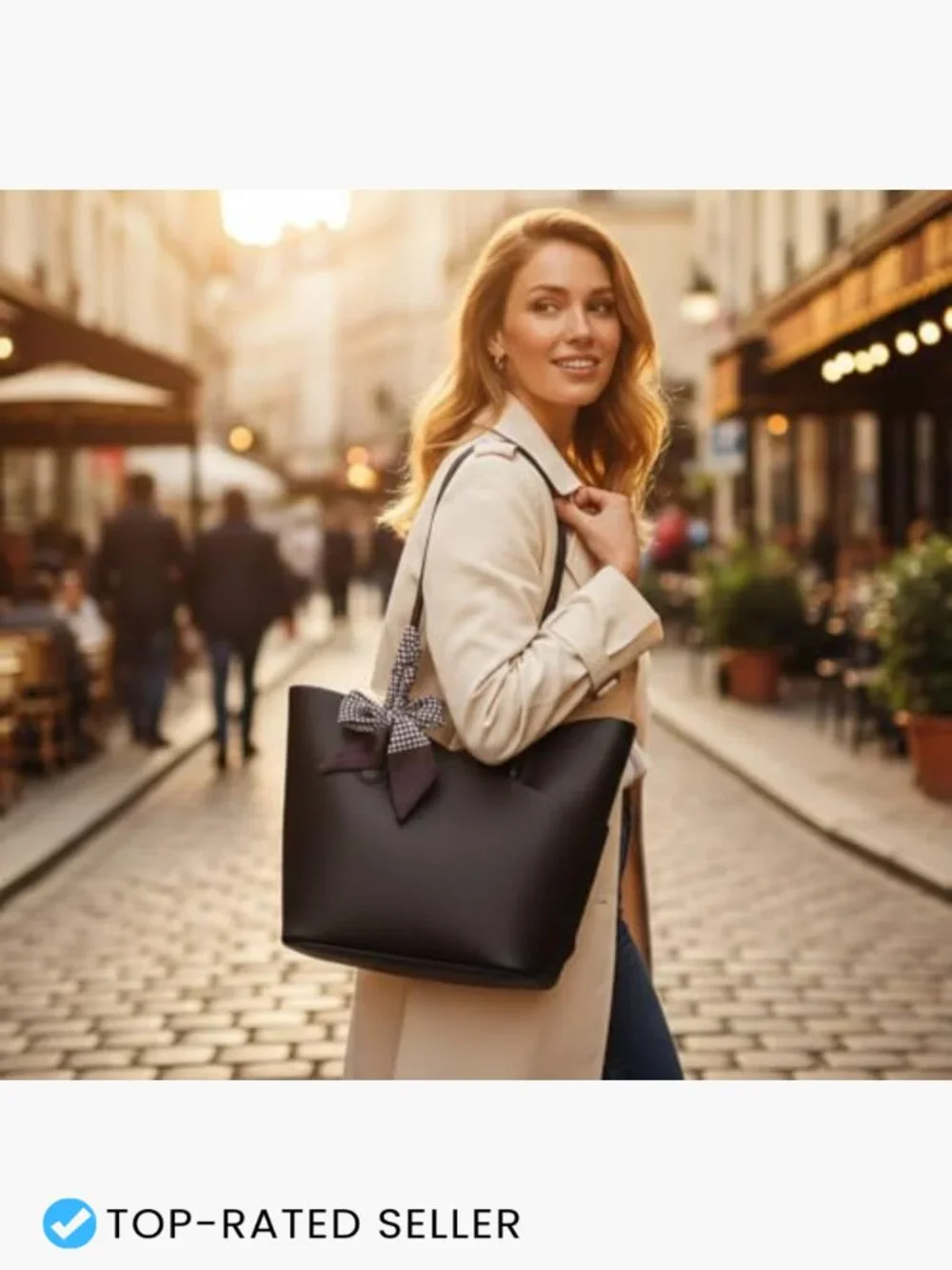 Structured Faux Leather Tote Bag with Matching Clutch and Scarf, 2-in-1 Set